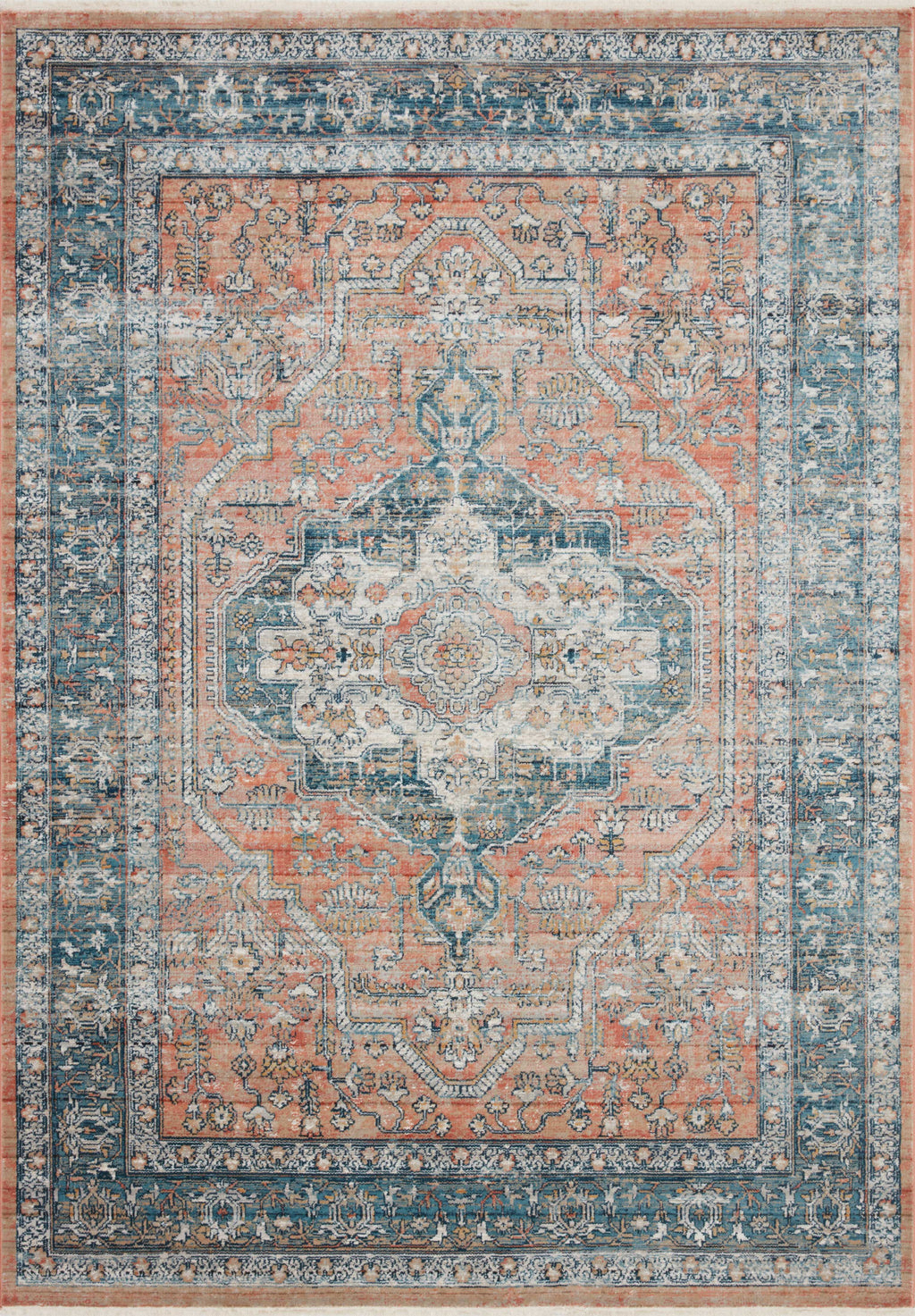 Elise Collection Rug in CORAL / BLUE