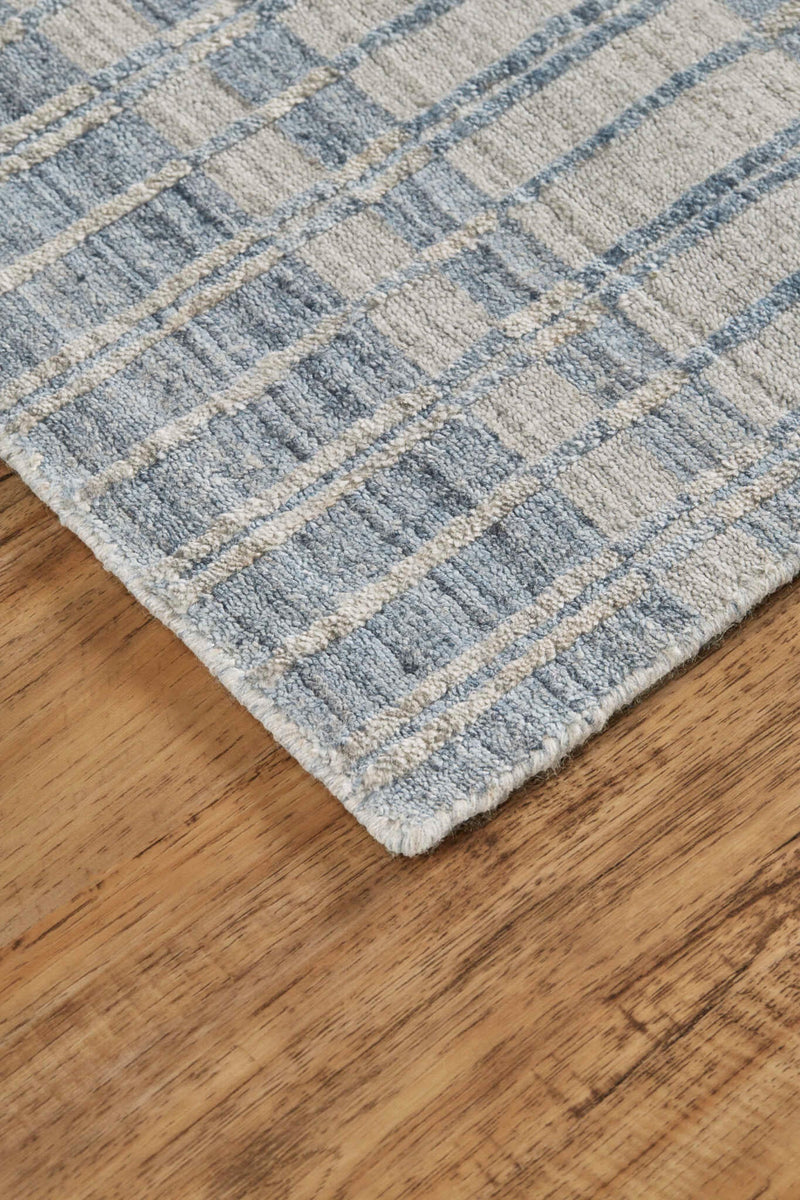 ODELL Collection Wool & Viscose Rug in Blue / Silver