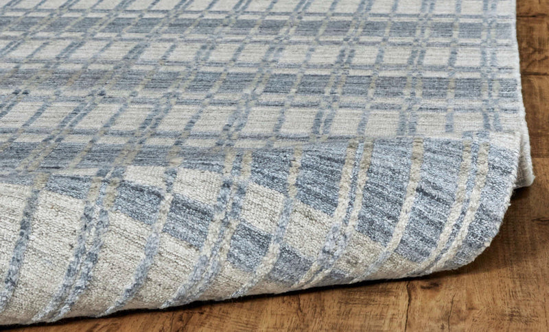 ODELL Collection Wool & Viscose Rug in Blue / Silver