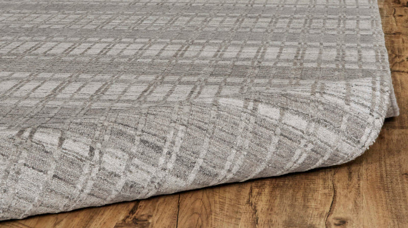ODELL Collection Wool & Viscose Rug in Grey-Silver