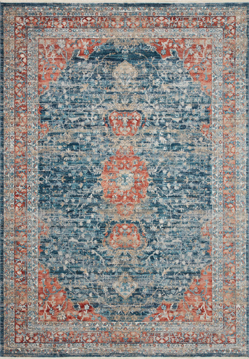 LUCCA Collection Wool/Viscose Rug  in  TERRACOTTA / BLUE