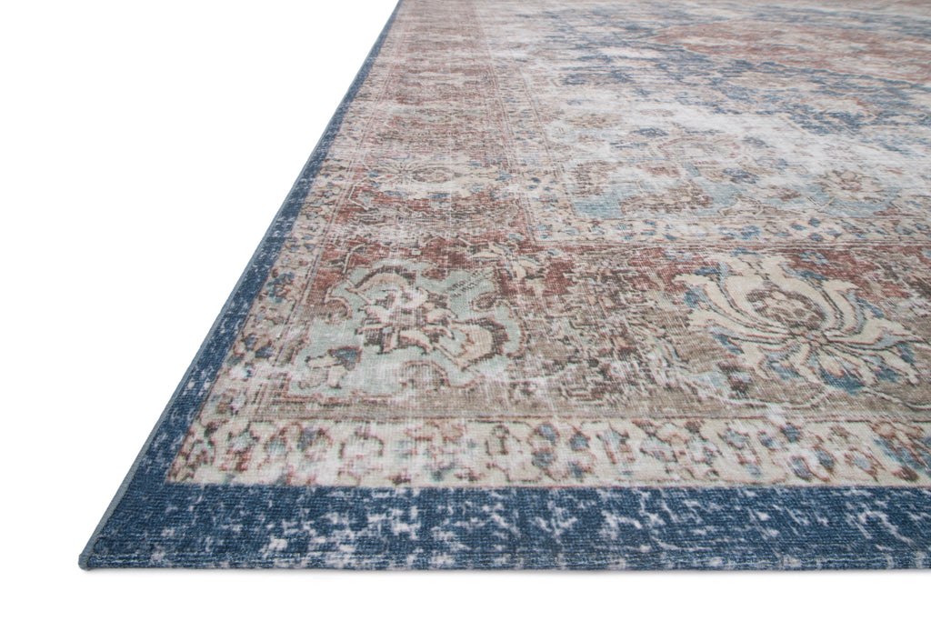 LUCCA Collection Wool/Viscose Rug  in  DENIM / TERRACOTTA Blue Accent Power-Loomed Wool/Viscose