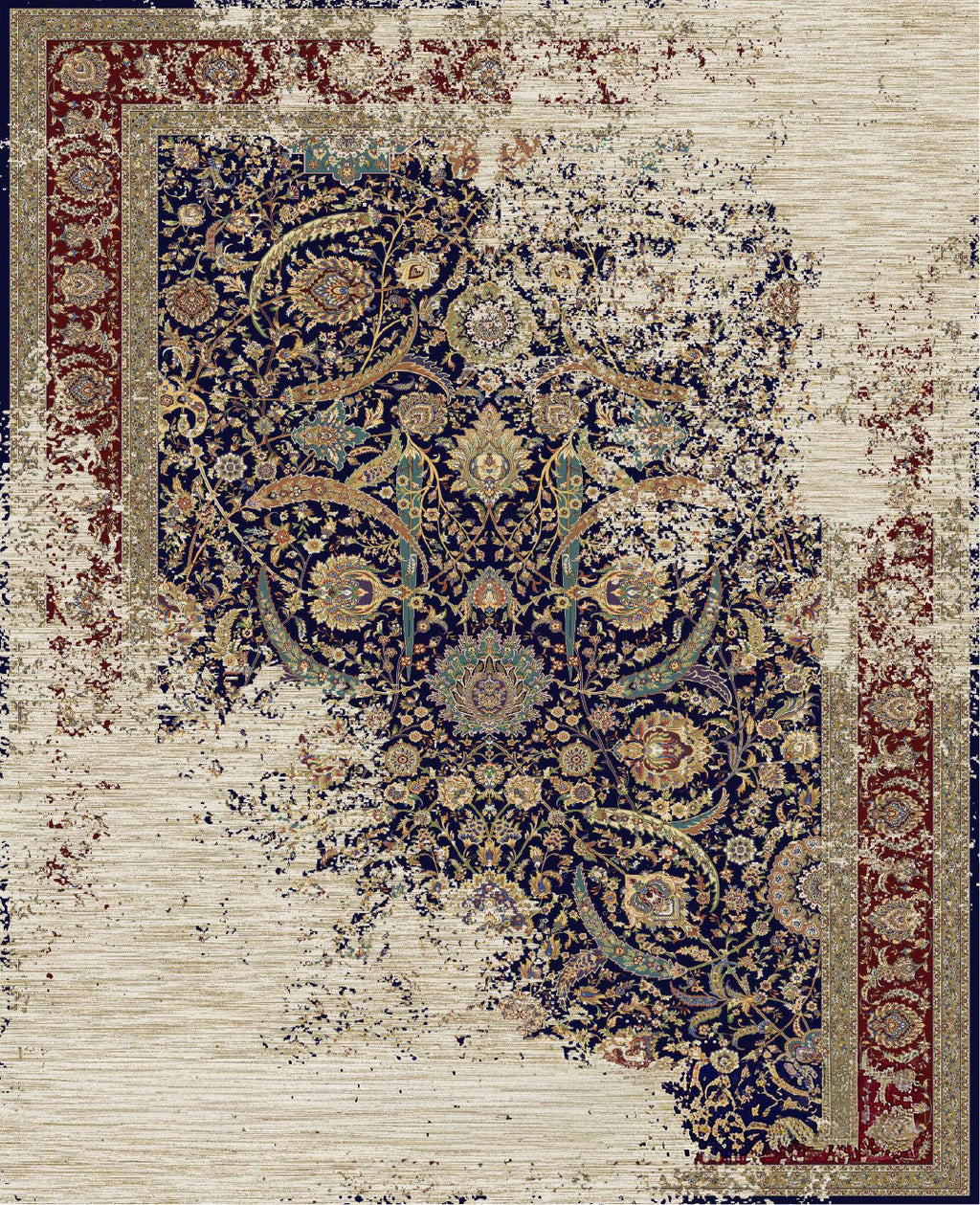 Quresh Distress Collection Rug in Navy Red