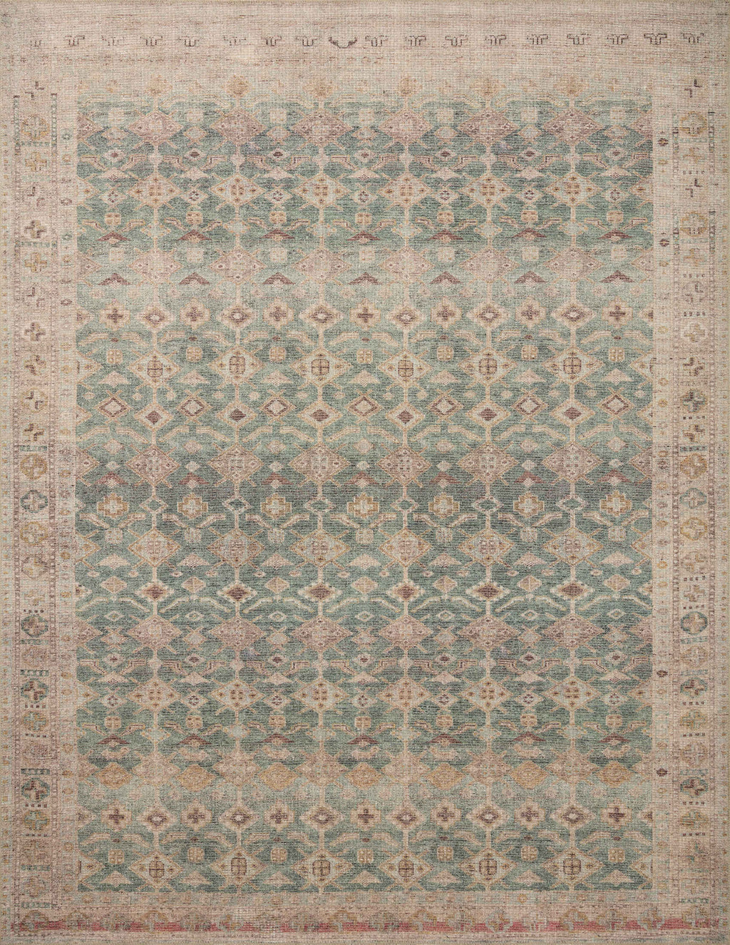 Angela Rose x Loloi Aubrey Aqua / Sand 2'-0" x 5'-0" Accent Rug Blue Accent Power-Loomed Polyester