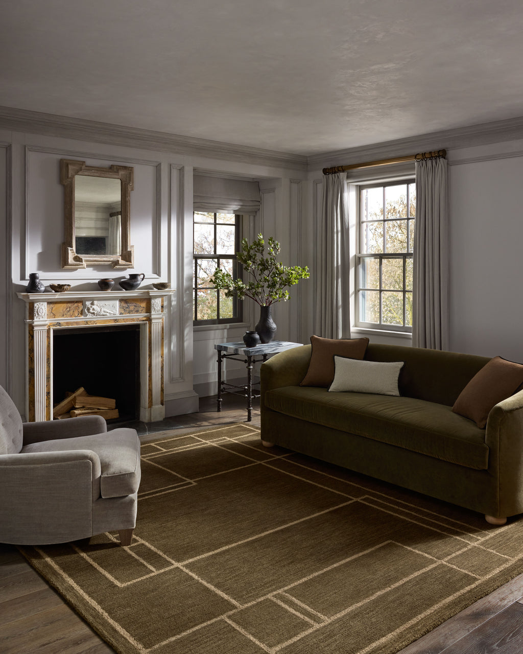 Jeremiah Brent x Loloi Barrow Olive / Natural 18" x 18" Sample Rug Green sample Hand-Tufted Wool/Jute