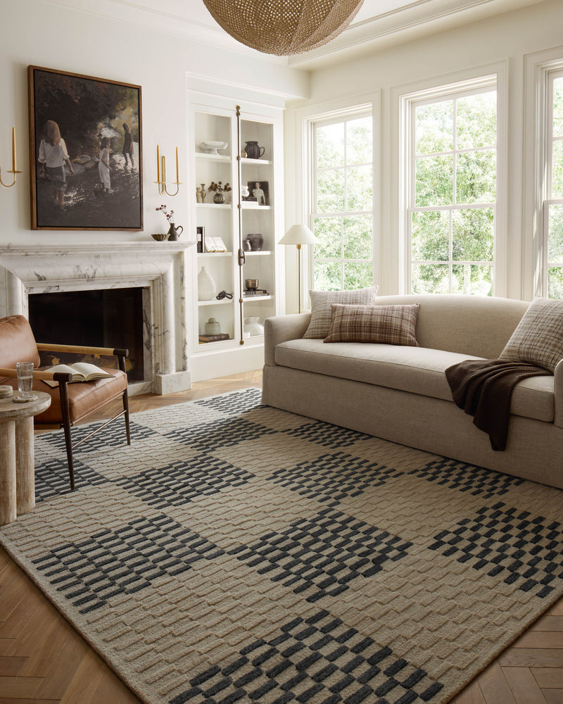 Chris Loves Julia x Loloi Bradley Beige / Midnight 2'-3" x 3'-9" Accent Rug Beige Accent Hand-Tufted Wool
