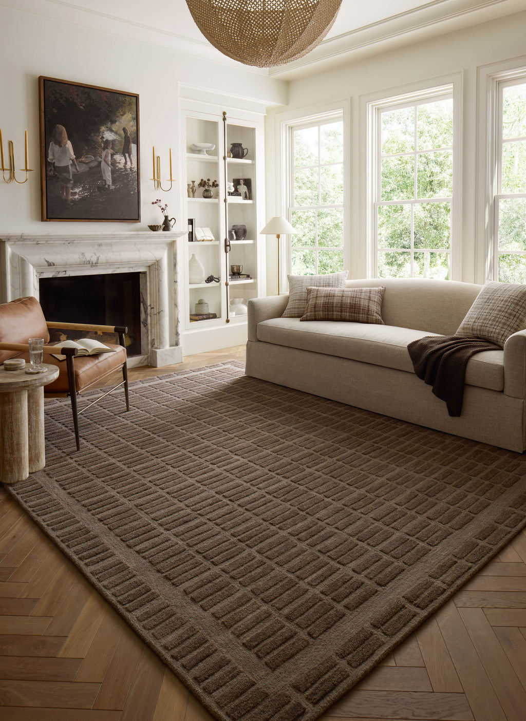 Chris Loves Julia x Loloi Bradley Cocoa / Cocoa 2'-3" x 3'-9" Accent Rug Blue Accent Hand-Tufted Wool