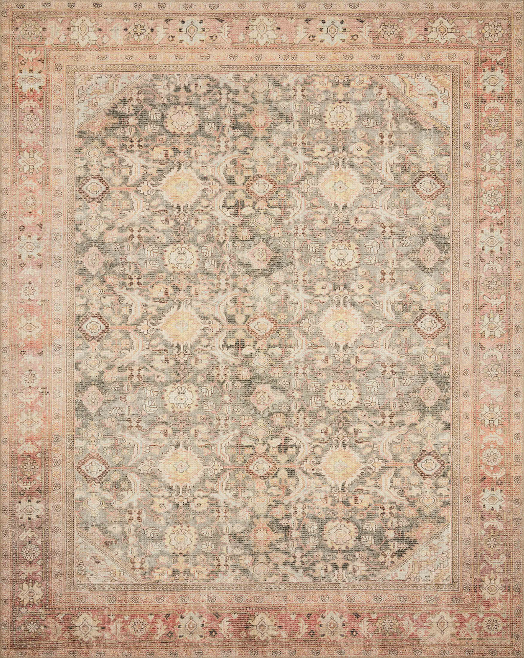 Magnolia Home by Joanna Gaines x Loloi Deven Collection Rug in Charcoal / Blush