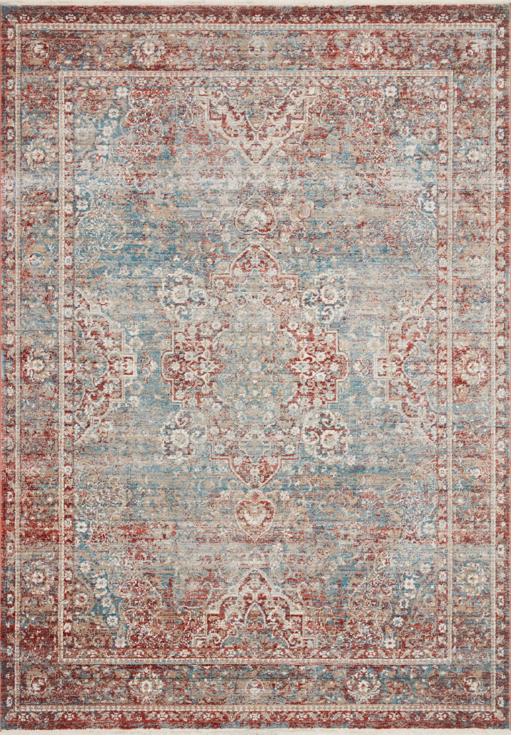 Elise Collection Rug in SKY / RED