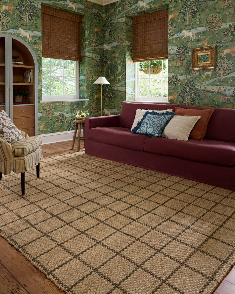 Chris Loves Julia x Loloi Fletcher Natural / Olive 2'-3" x 3'-9" Runner Rug Beige Accent Hand-Woven Jute