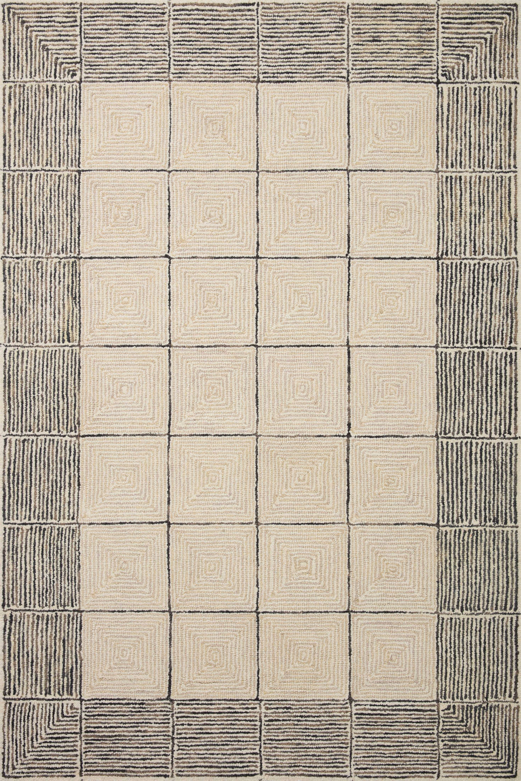Chris Loves Julia x LoloiFrancis Cream / Black 2'-0" x 5'-0" Accent Rug Beige Accent Hand-Hooked Wool