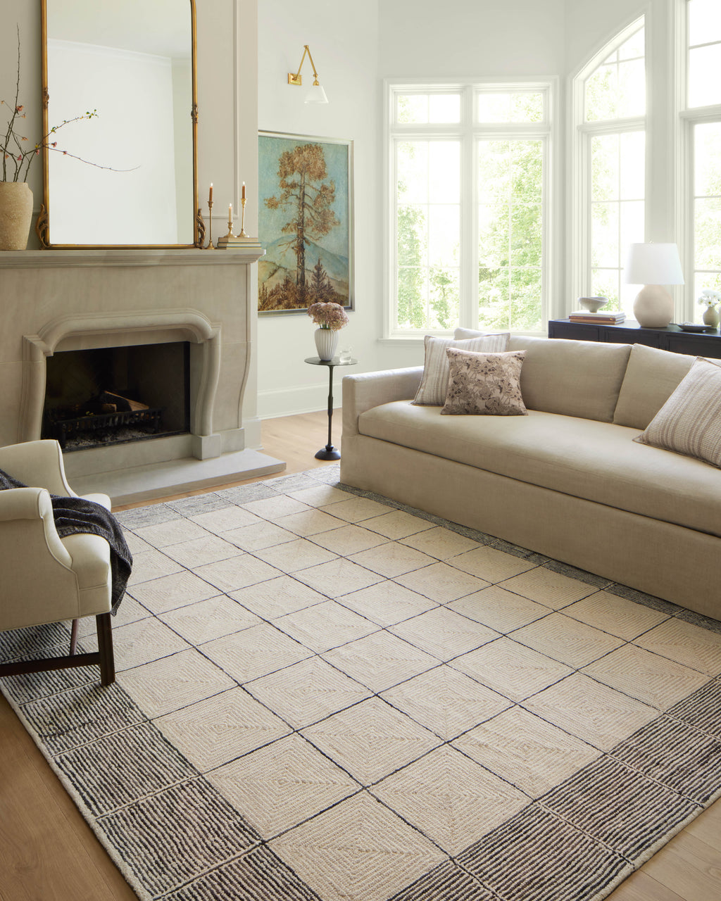 Chris Loves Julia x LoloiFrancis Cream / Black 2'-0" x 5'-0" Accent Rug Beige Accent Hand-Hooked Wool