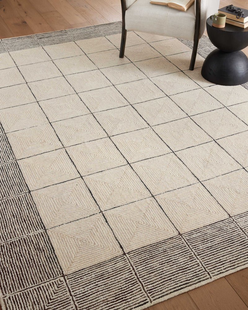 Chris Loves Julia x LoloiFrancis Cream / Black 2'-0" x 5'-0" Accent Rug Beige Accent Hand-Hooked Wool