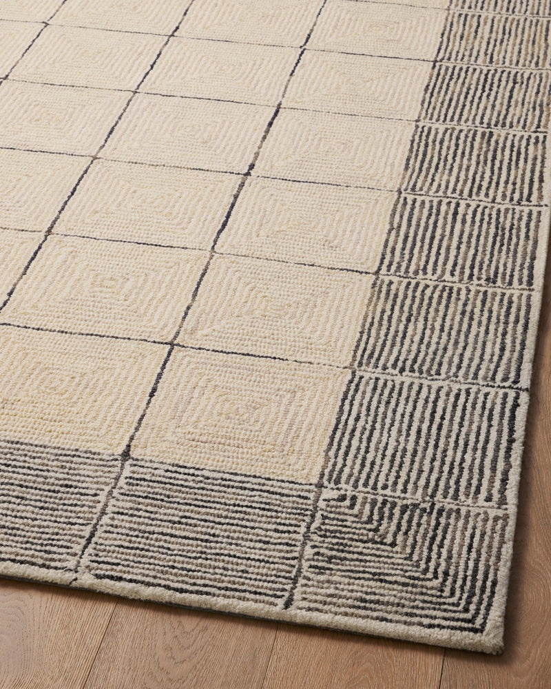 Chris Loves Julia x LoloiFrancis Cream / Black 2'-0" x 5'-0" Accent Rug Beige Accent Hand-Hooked Wool