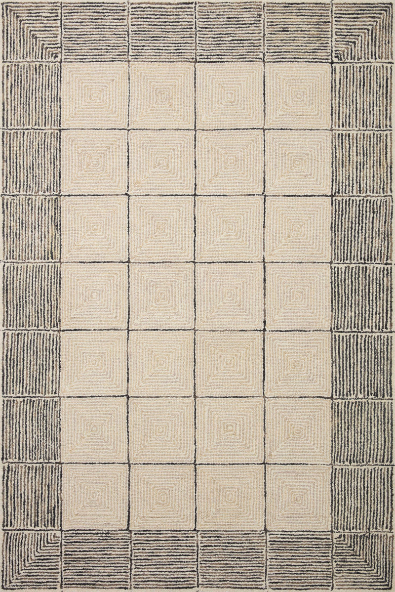 Chris Loves Julia x LoloiFrancis Cream / Black 2'-0" x 5'-0" Accent Rug Beige Accent Hand-Hooked Wool