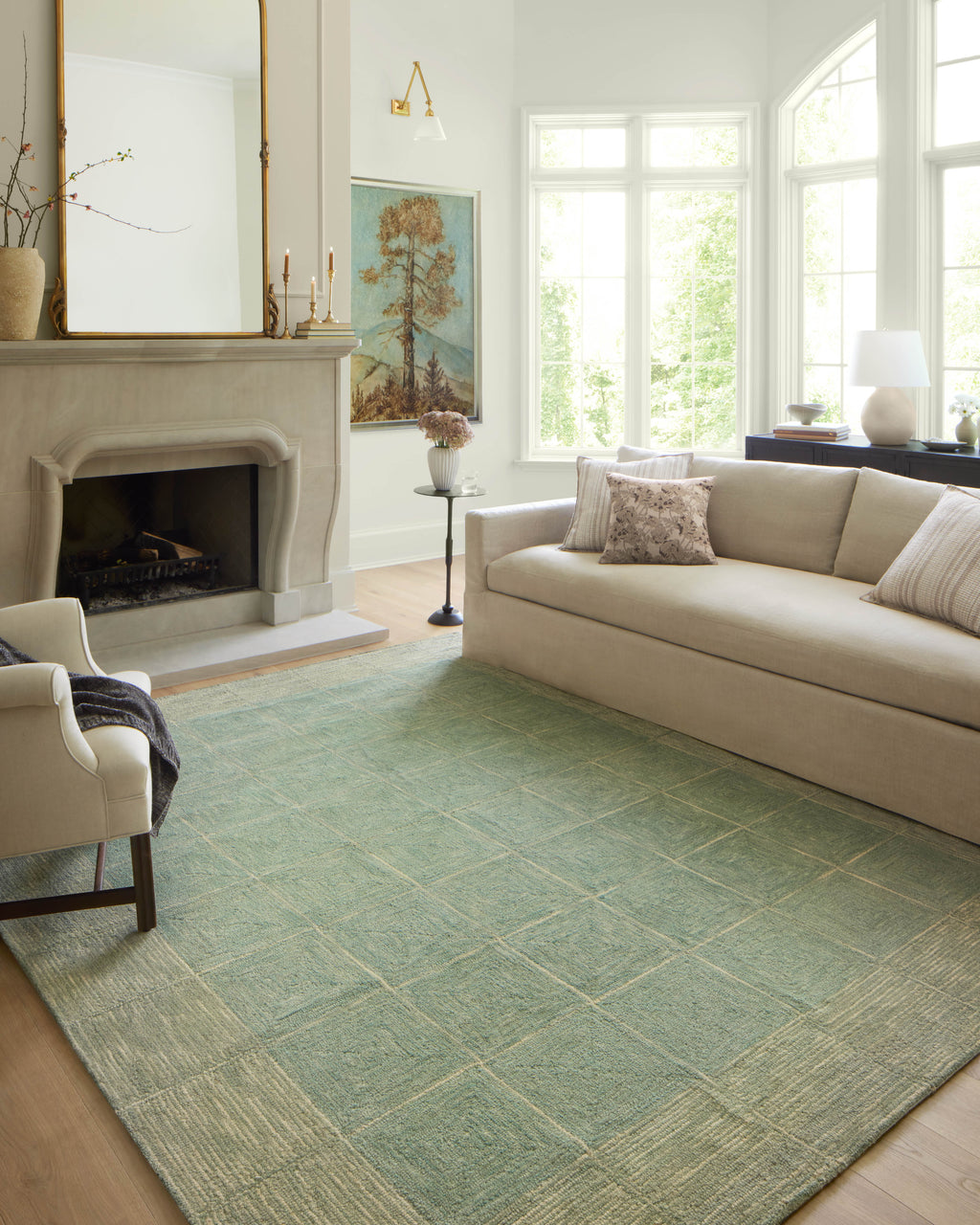 Chris Loves Julia x LoloiFrancis Green / Natural 2'-0" x 5'-0" Accent Rug Green Accent Hand-Hooked Wool