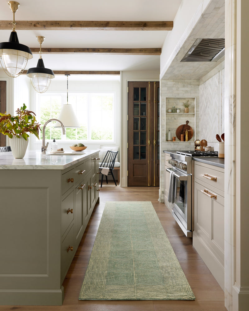 Chris Loves Julia x LoloiFrancis Green / Natural 2'-0" x 5'-0" Accent Rug Green Accent Hand-Hooked Wool