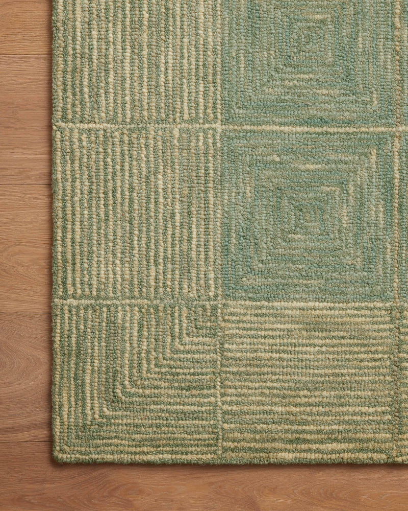 Chris Loves Julia x LoloiFrancis Green / Natural 2'-0" x 5'-0" Accent Rug Green Accent Hand-Hooked Wool