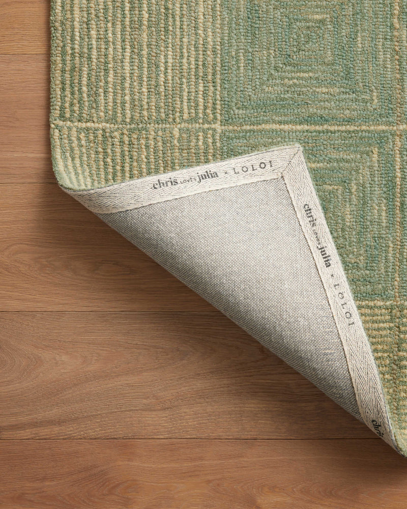 Chris Loves Julia x LoloiFrancis Green / Natural 2'-0" x 5'-0" Accent Rug Green Accent Hand-Hooked Wool