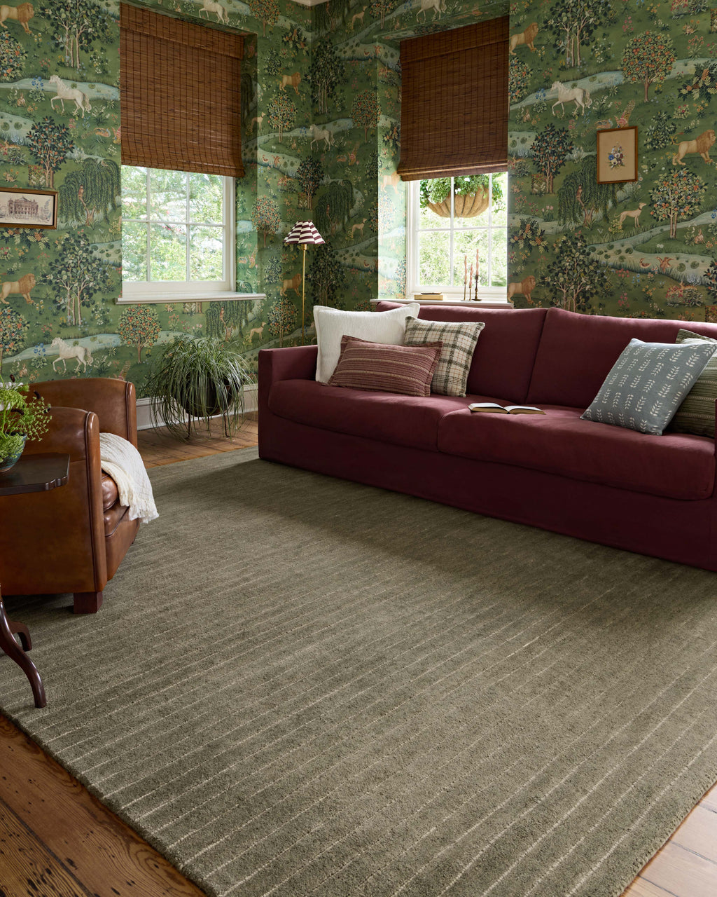 Chris Loves Julia x Loloi Henry Olive / Ivory 2'-3" x 3'-9" Runner Rug Green Accent Hand-Tufted Wool