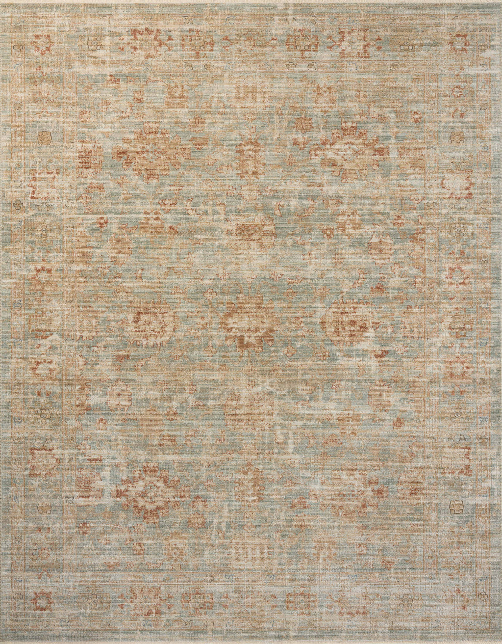 Loloi Heritage Aqua / Terracotta 2'-0" x 3'-0" Accent Rug Blue Accent Power-Loomed Polypropylene/Polyester/Wool