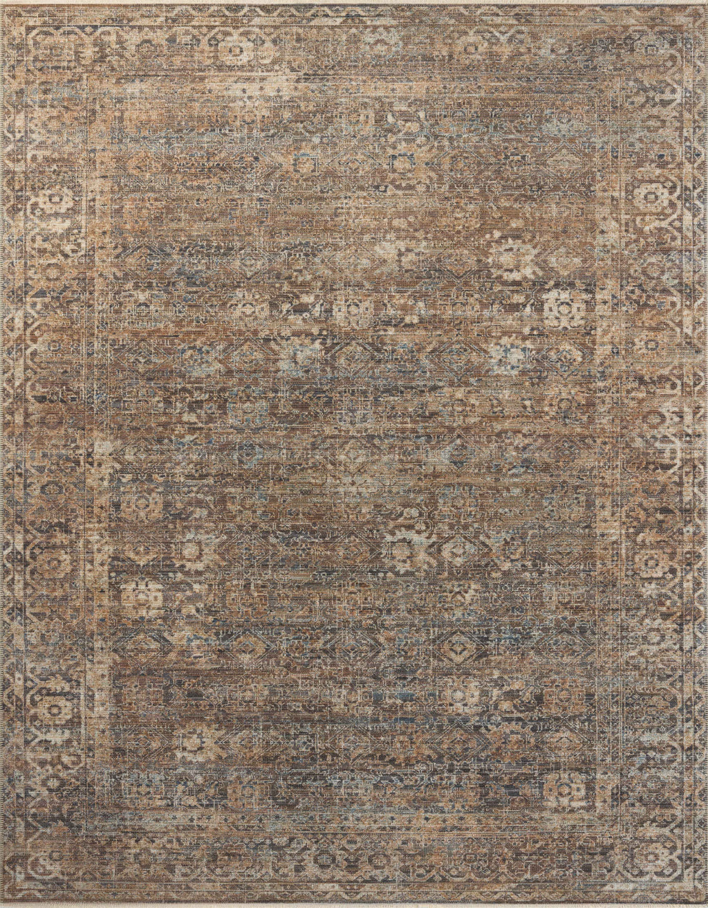 Loloi Heritage Mocha / Denim 2'-0" x 3'-0" Accent Rug Brown Accent Power-Loomed Polypropylene/Polyester/Wool