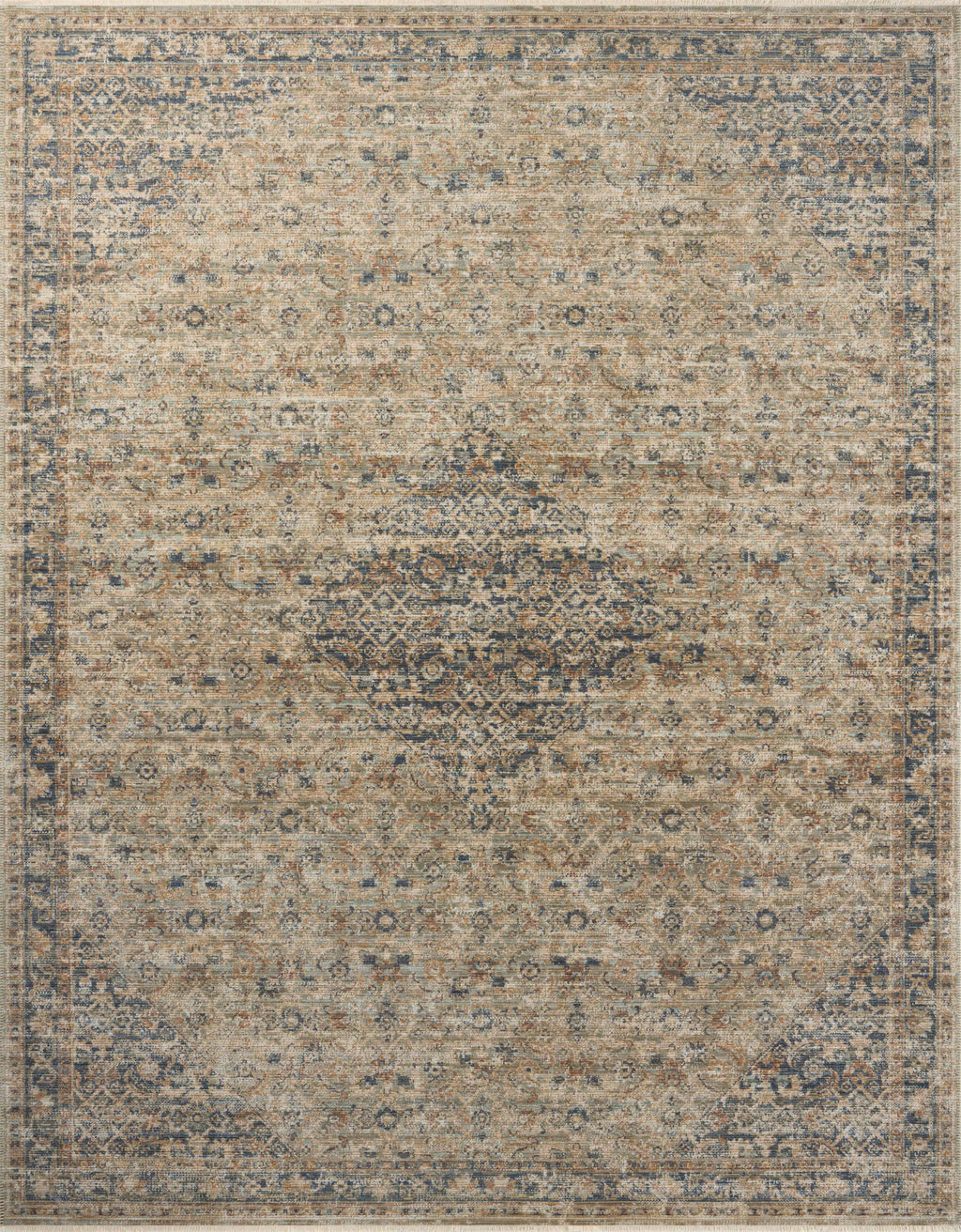 Loloi Heritage Sage / Navy 2'-0" x 3'-0" Accent Rug Green Accent Power-Loomed Polypropylene/Polyester/Wool