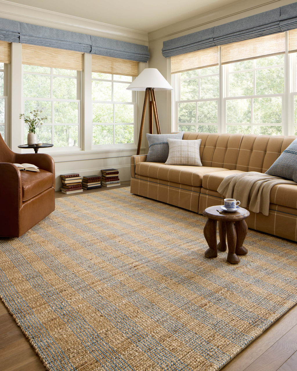 Chris Loves Julia x Loloi Judy Natural / Sky 2'-3" x 3'-9" Accent Rug Beige Accent Hand-Woven Jute/Cotton