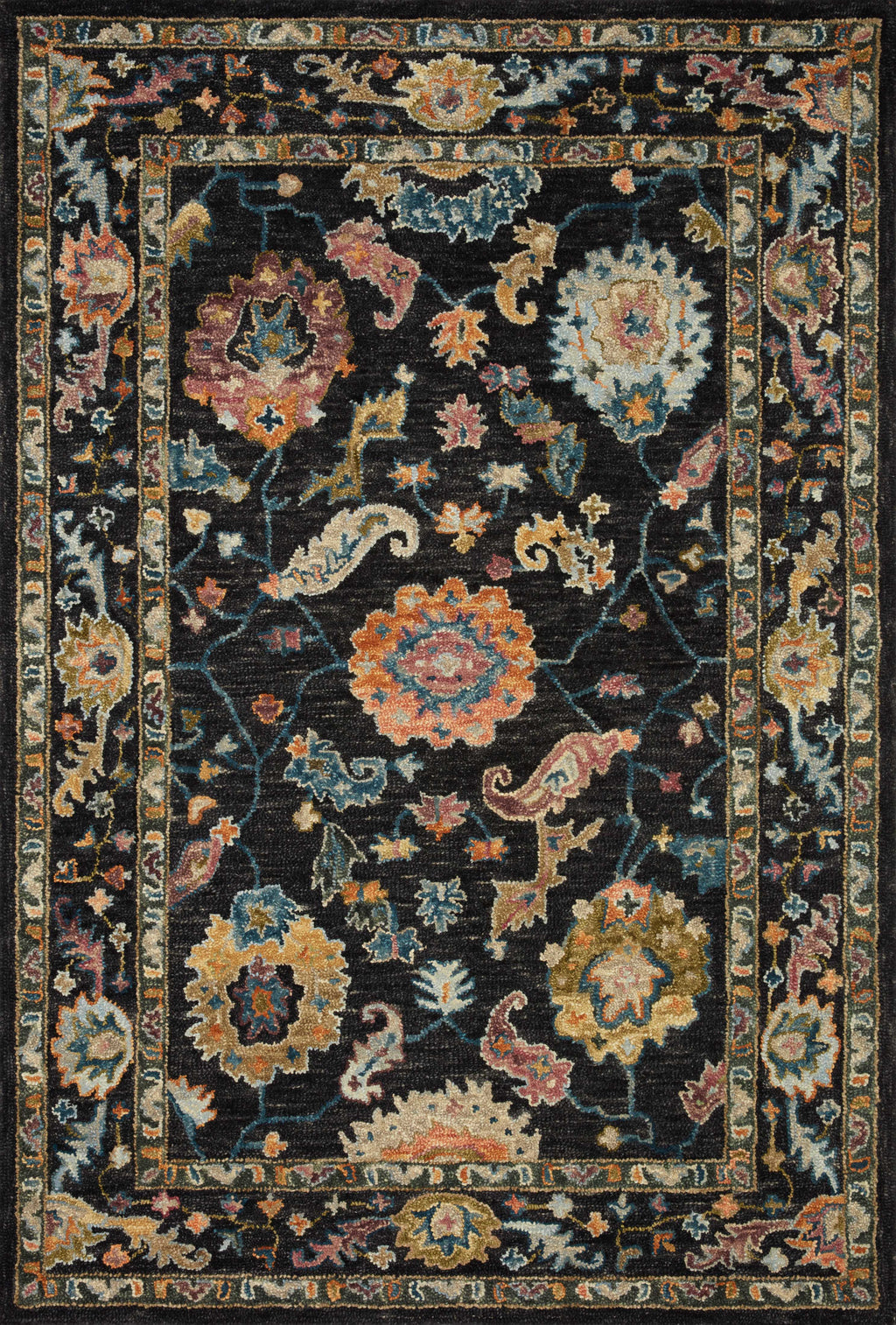 Loloi Padma Black / Multi 2'-0" x 5'-0" Accent Rug Black Accent Hand-Hooked Wool