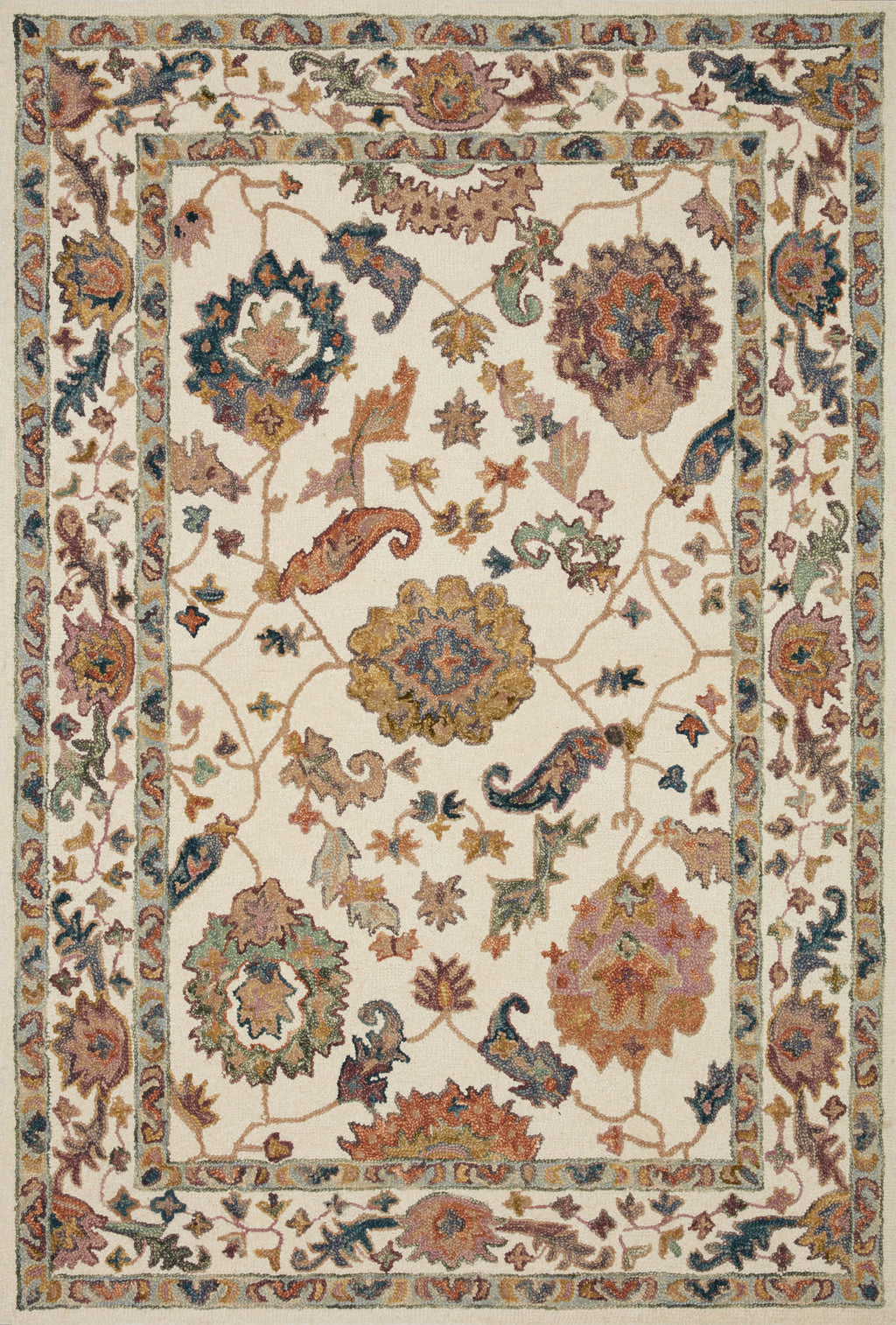 Loloi Padma White / Multi 2'-0" x 5'-0" Accent Rug Ivory Accent Hand-Hooked Wool