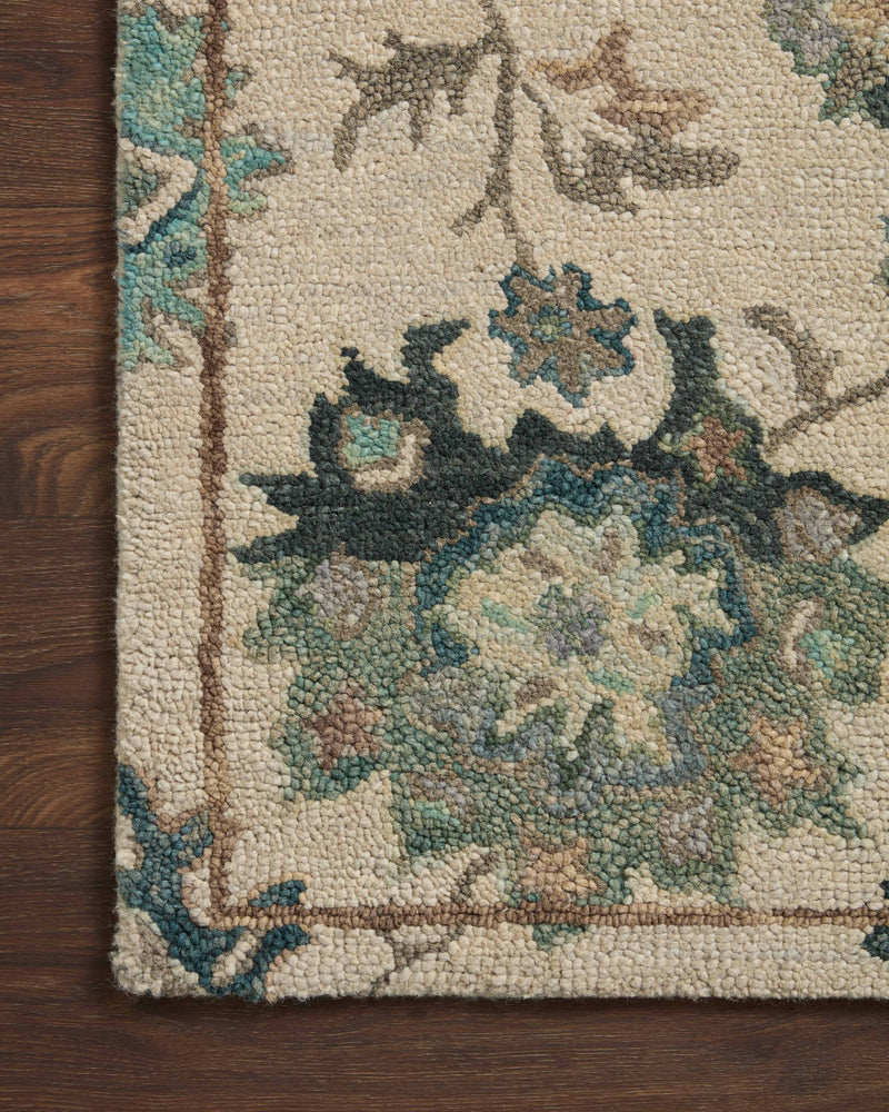 Loloi Padma Ivory / Blue 2'-0" x 5'-0" Accent Rug Ivory Accent Hand-Hooked Wool