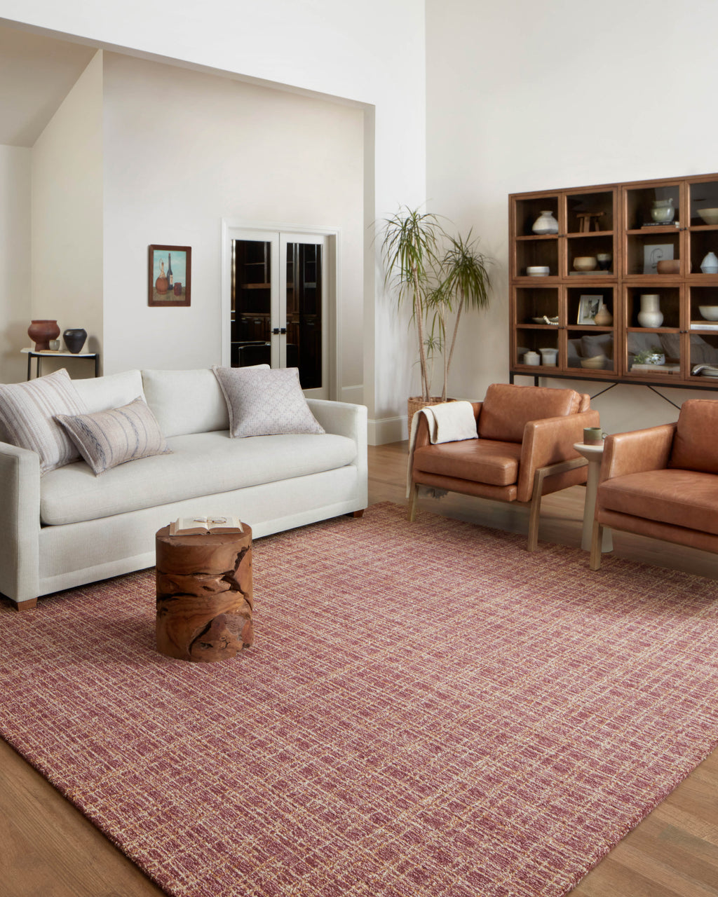 Chris Loves Julia x Loloi Polly Berry / Natural 2'-0" x 5'-0" Accent Rug Red Accent Hand-Tufted Wool/Jute