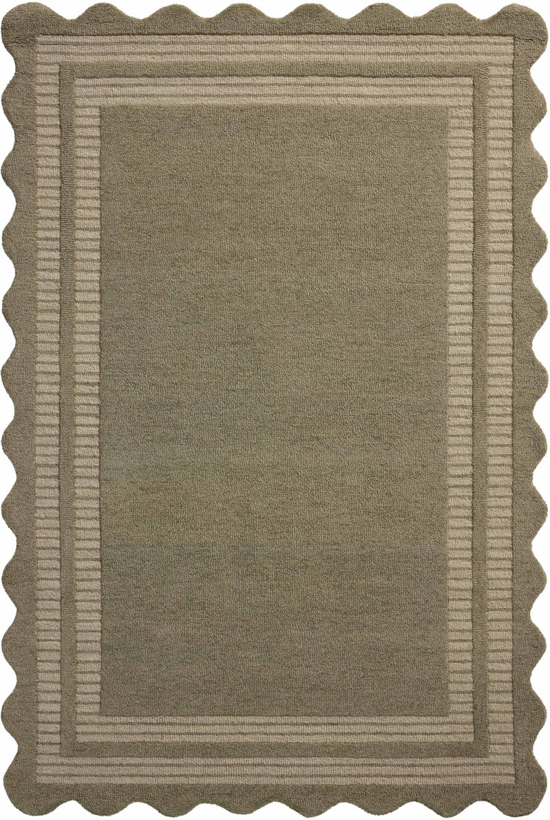 Chris Loves Julia x Loloi Scottie Olive / Pebble 2'-0" x 5'-0" Accent Rug Green Accent Hand-Tufted Wool