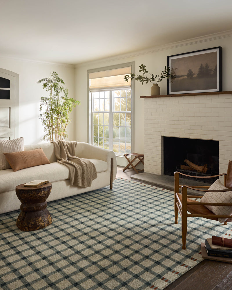 Magnolia Home by Joanna Gaines x Loloi Waylon Rug in Spa / Brick Blue Accent Hand-Tufted Wool