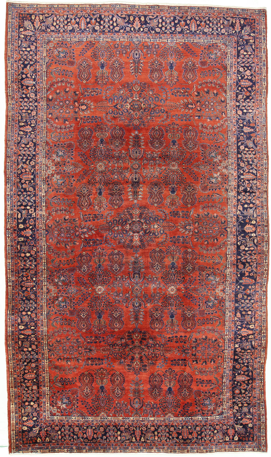 Antique Persian Sarouk Hand-Knotted Wool Rug in Rust 11'9"x20'5"