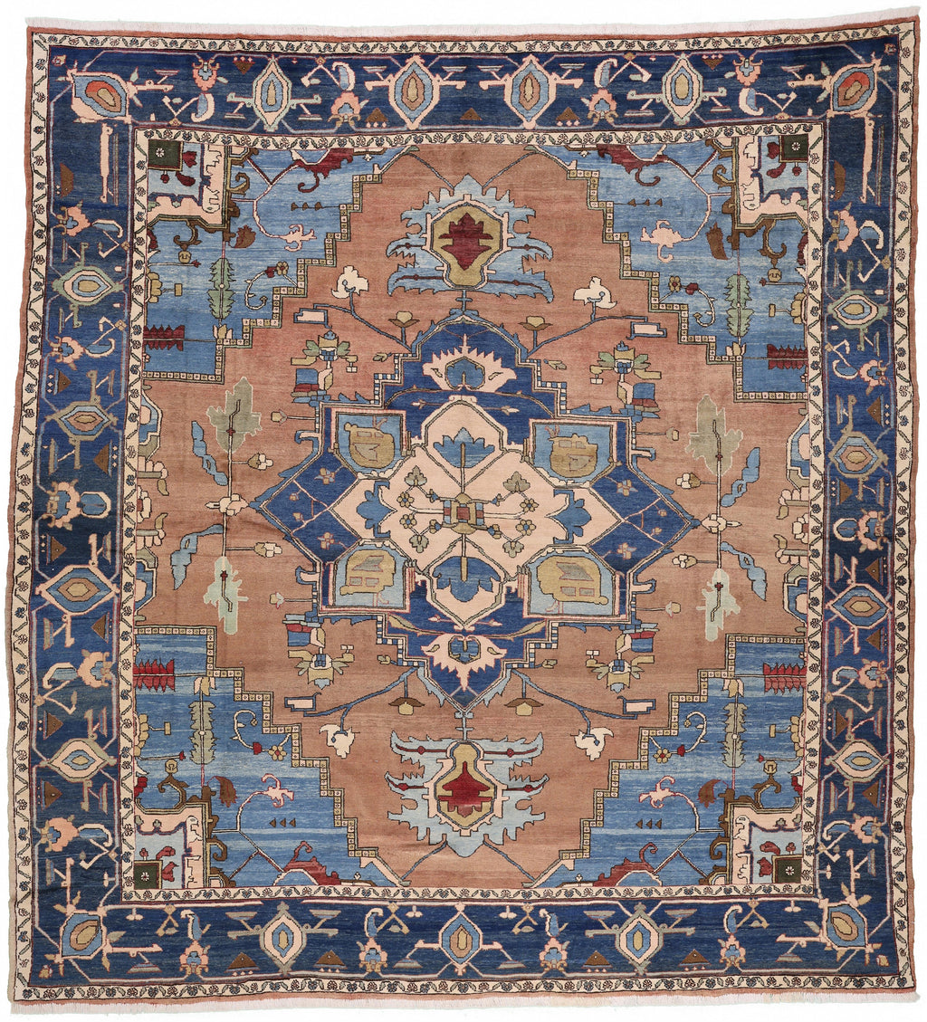 Vintage Persian Luxury Wool Rug in Blue Tan 11'-05" x 12'-06"