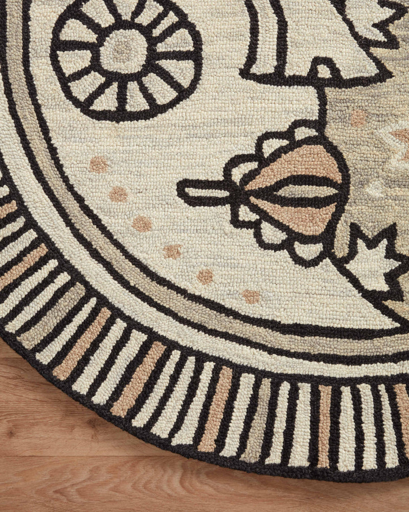 AYO Collection Wool Rug  in  GREY / NATURAL Gray Round Hand-Hooked Wool