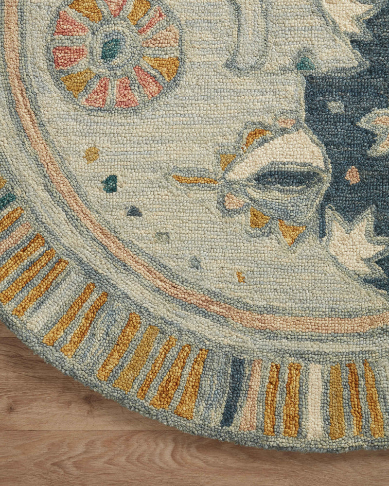 AYO Collection Wool Rug  in  OCEAN / SUNRISE Blue Round Hand-Hooked Wool