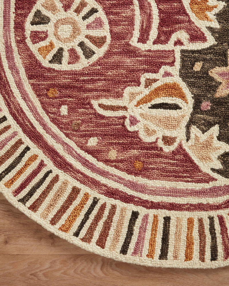 AYO Collection Wool Rug  in  ROSE / MULTI Red Round Hand-Hooked Wool