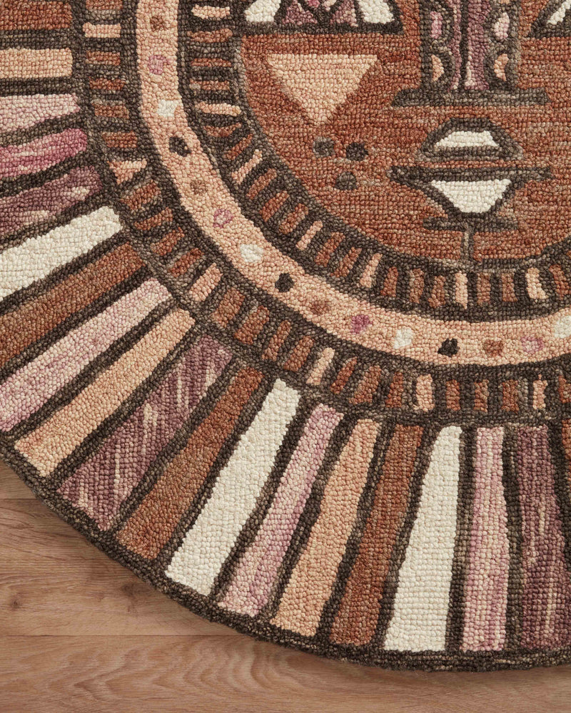 AYO Collection Wool Rug  in  BERRY / SPICE Red Round Hand-Hooked Wool