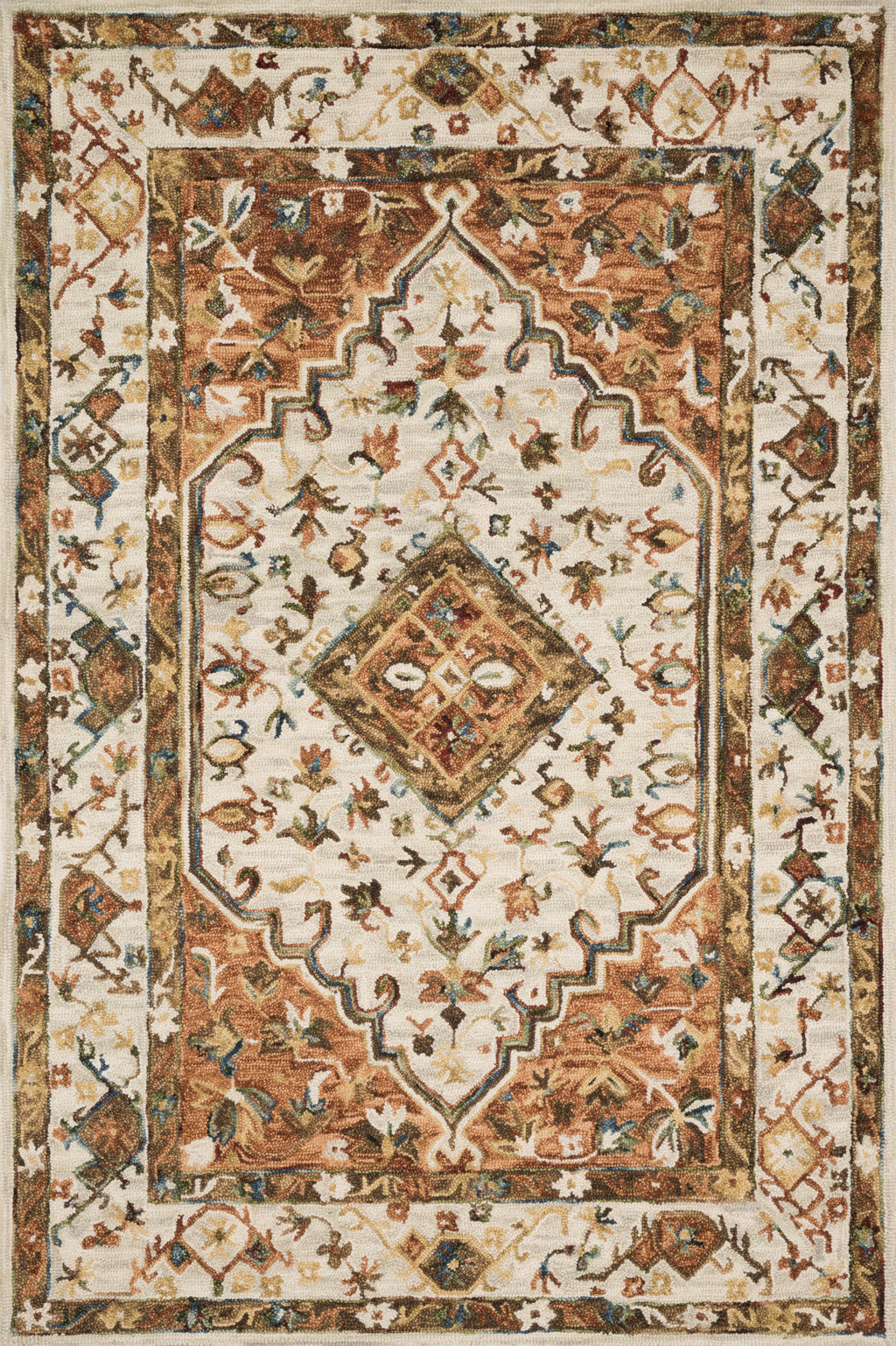Beatty Collection Wool Rug  in  Ivory / Rust Ivory Accent Hand-Hooked Wool