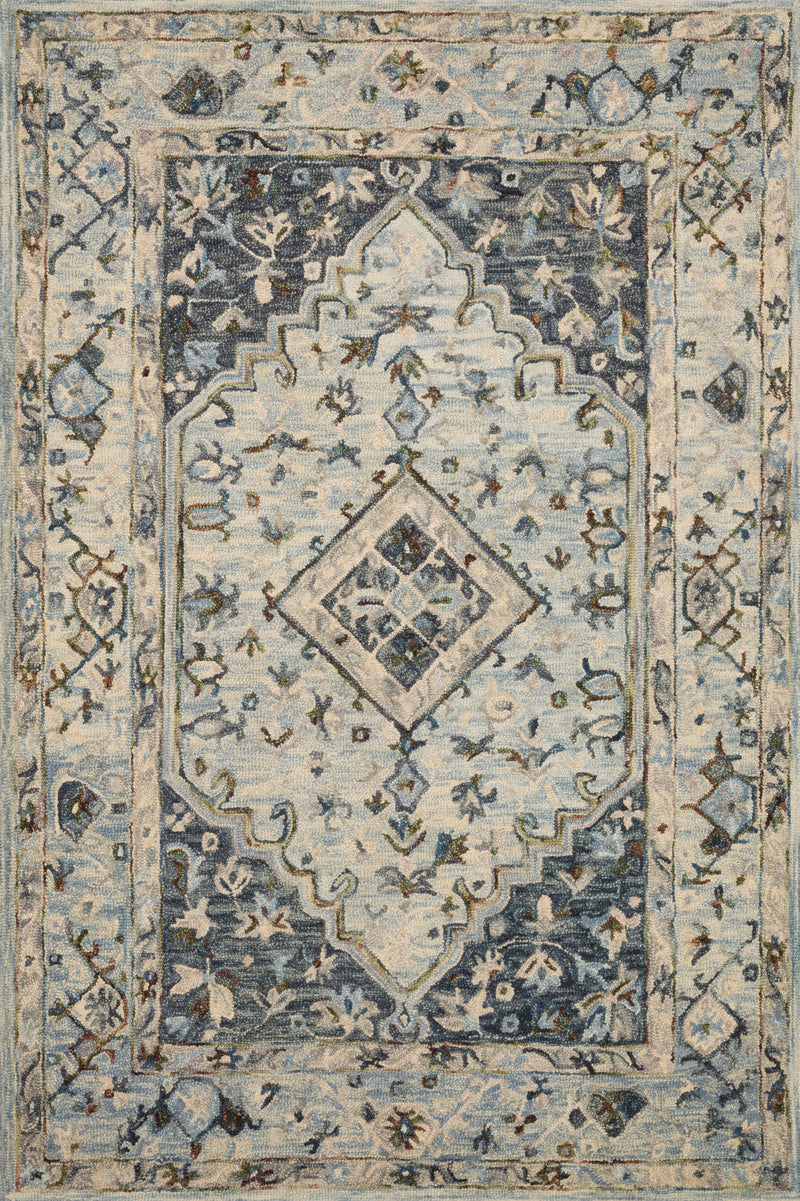 Beatty Collection Wool Rug  in  Lt. Blue / Blue Blue Accent Hand-Hooked Wool
