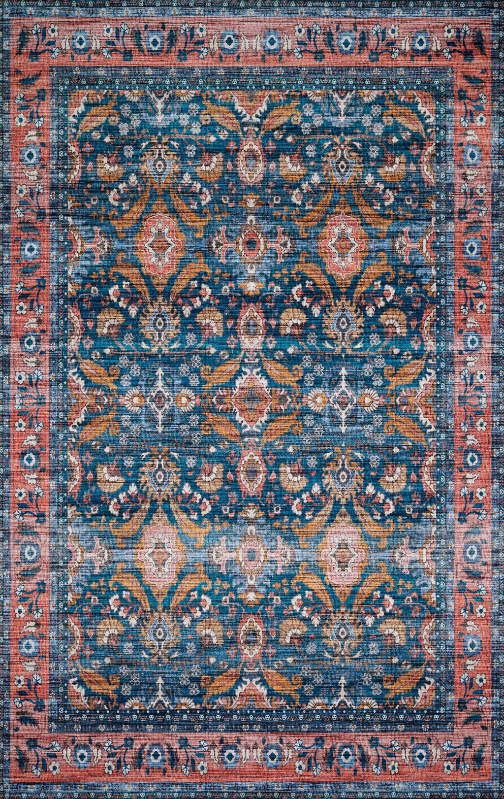 CIELO Collection Rug  in  OCEAN / CORAL Blue Runner Power-Loomed Polyester