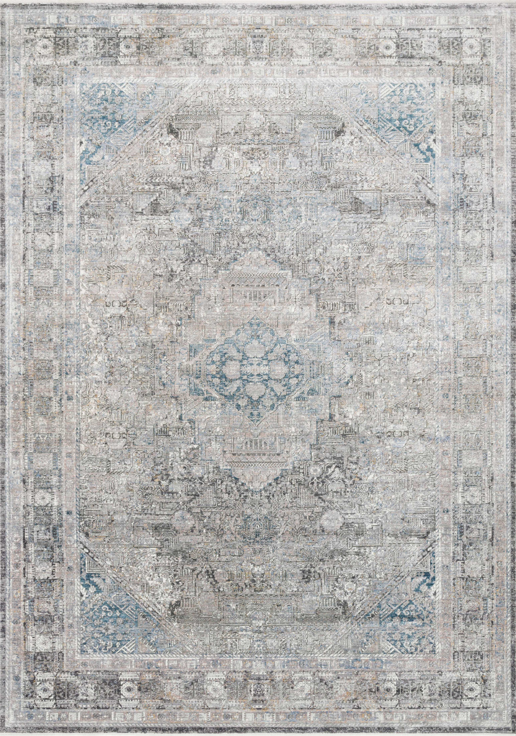 GEMMA Collection Rug  in  GREY / OCEAN Gray Small Power-Loomed Viscose/Acrylic