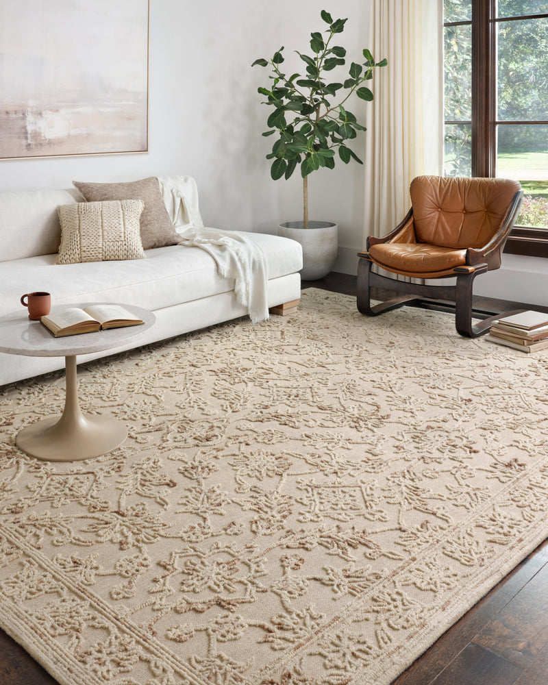 Halle Collection Wool Rug  in  Natural / Sage Beige Accent Hand-Hooked Wool