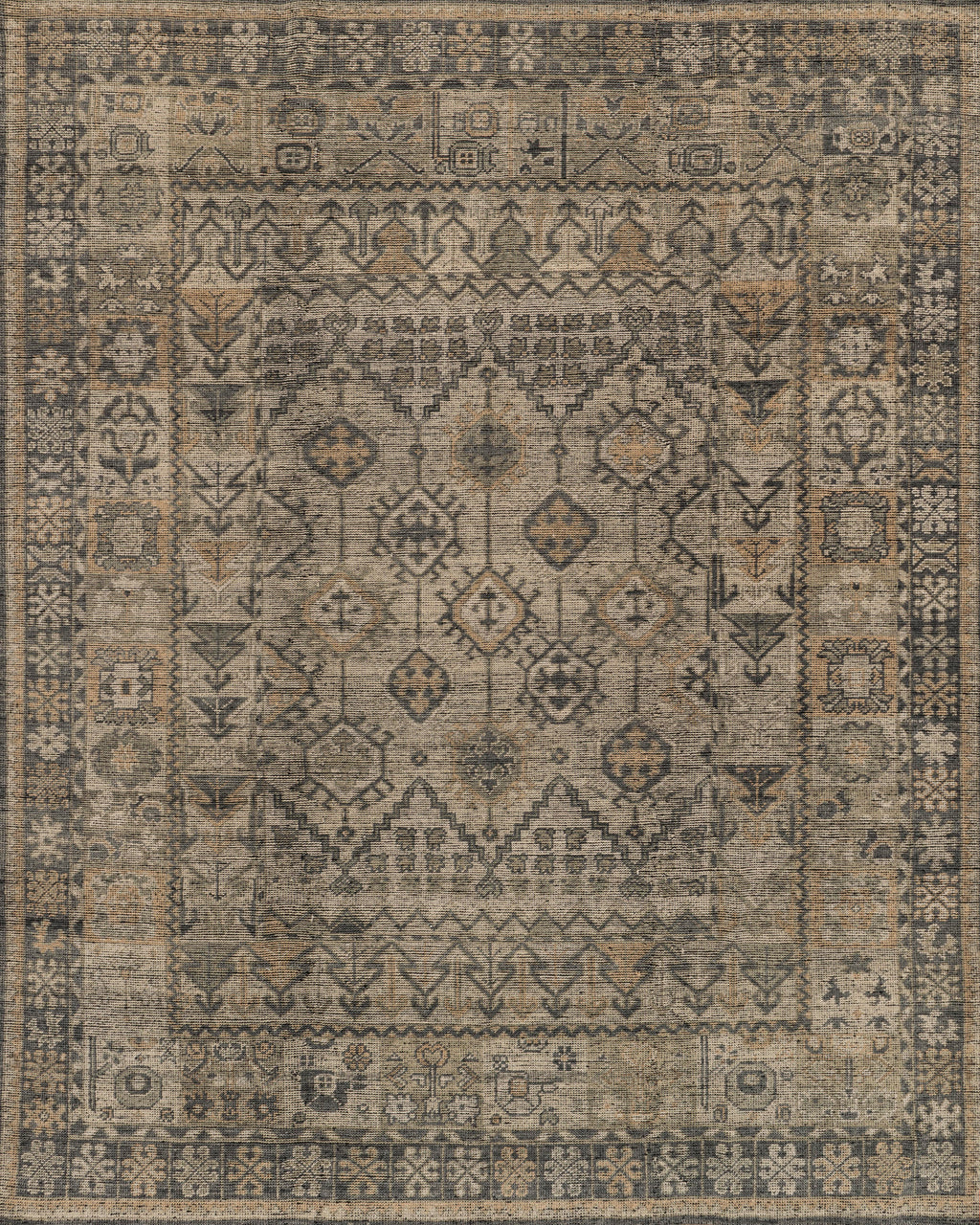 HEIRLOOM Collection Rug  in  BONE / CHARCOAL Beige Accent Hand-Knotted Viscose
