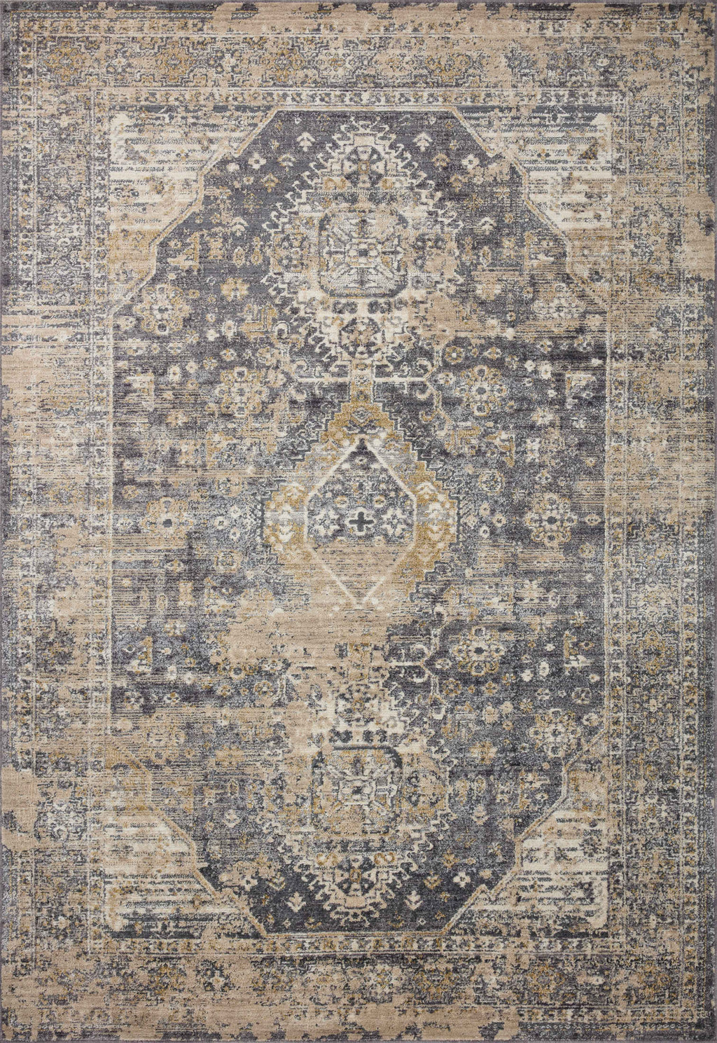 INDRA Collection Rug  in  Charcoal / Natural Gray Accent Power-Loomed Polypropylene/Polyester
