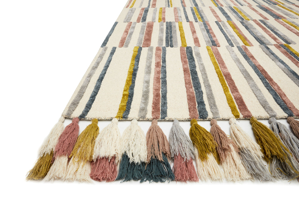 JAMILA Collection Wool/Viscose Rug  in  Ivory / Multi Ivory Accent Hand-Hooked Wool/Viscose