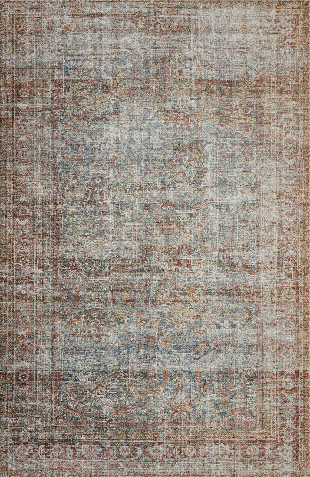 JULES Collection Rug  in  LAGOON / BRICK Blue Accent Power-Loomed Polyester