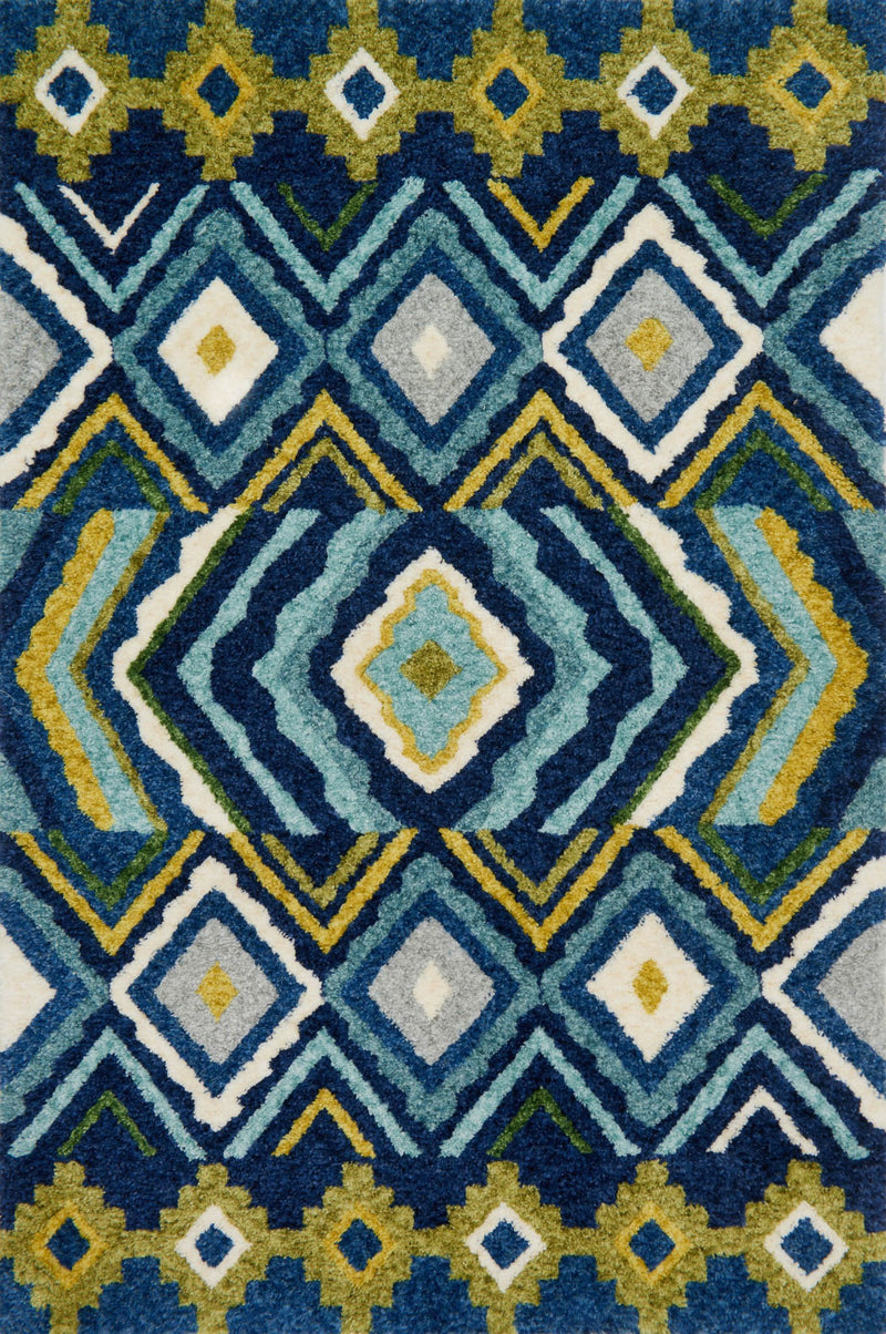 KALLIOPE Collection Rug  in  NAVY / LIME Blue Small Hand-Woven Polyester